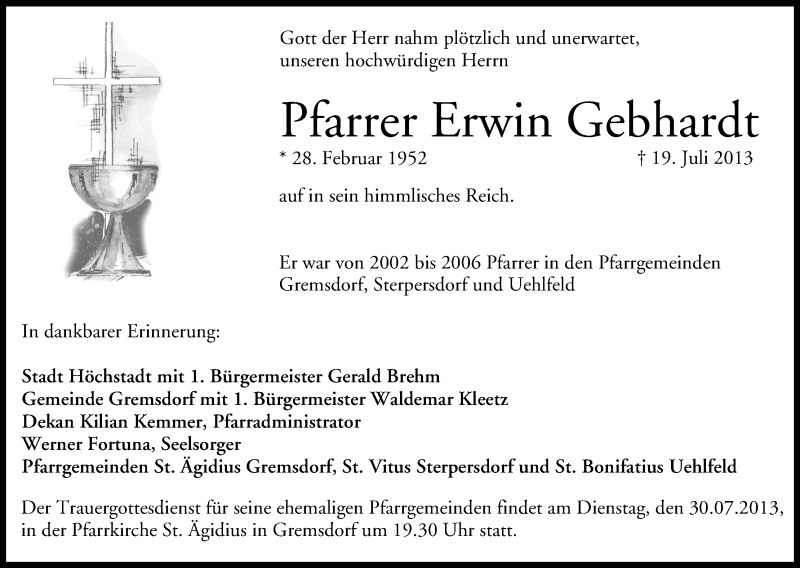  Traueranzeige für Erwin Gebhardt vom 27.07.2013 aus MGO
