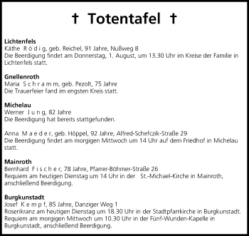 Anzeige von Totentafel vom 30.07.2013 von MGO