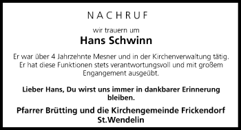 Anzeige von Hans Schwinn von MGO