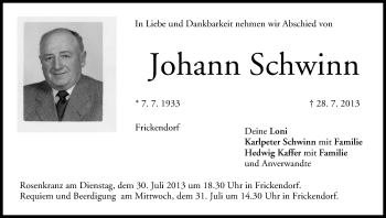 Anzeige von Johann Schwinn von MGO