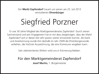 Anzeige von Siegfried Porzner von MGO