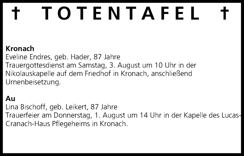  Traueranzeige für Totentafel vom 31.07.2013 vom 31.07.2013 aus MGO