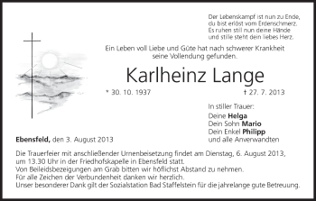 Anzeige von Karlheinz Lange von MGO