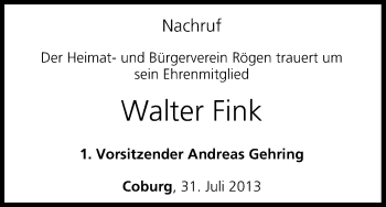 Anzeige von Walter Fink von MGO
