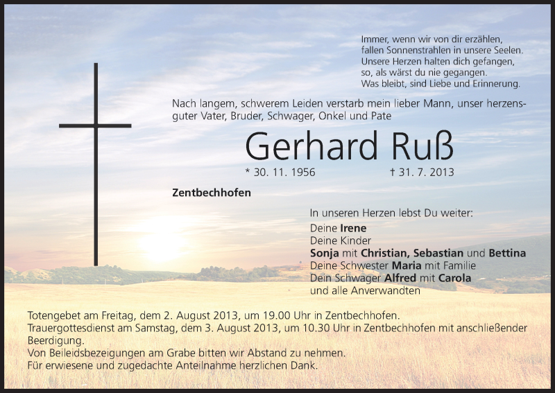  Traueranzeige für Gerhard Ruß vom 01.08.2013 aus MGO
