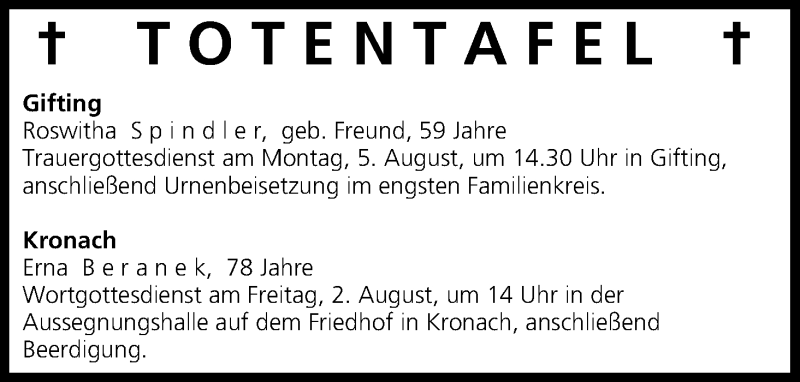  Traueranzeige für Totentafel vom 02.08.2013 vom 02.08.2013 aus MGO
