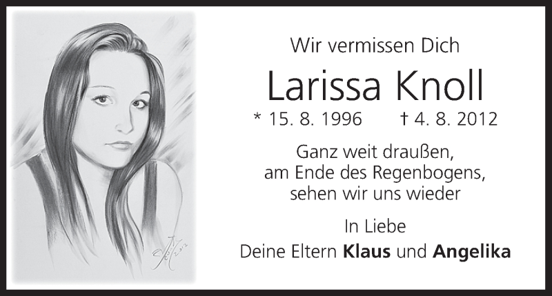  Traueranzeige für Larissa Knoll vom 03.08.2013 aus MGO