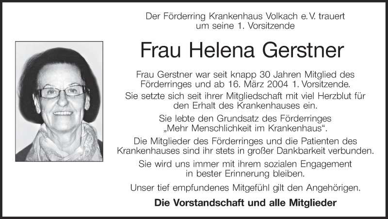  Traueranzeige für Helena Gerstner vom 06.08.2013 aus MGO