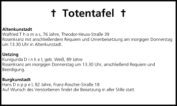 Anzeige von Totentafel vom 07.08.2013 von MGO