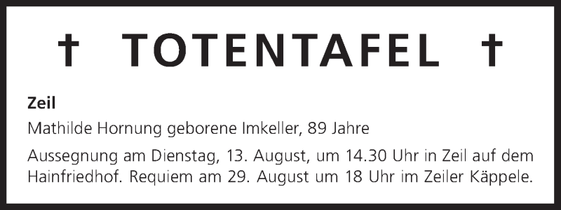  Traueranzeige für Totentafel vom 12.08.2013 vom 12.08.2013 aus MGO