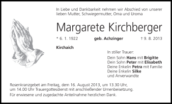 Anzeige von Margarete Kirchberger von MGO