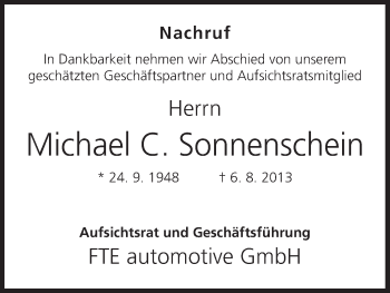 Anzeige von Michael Sonnenschein von MGO