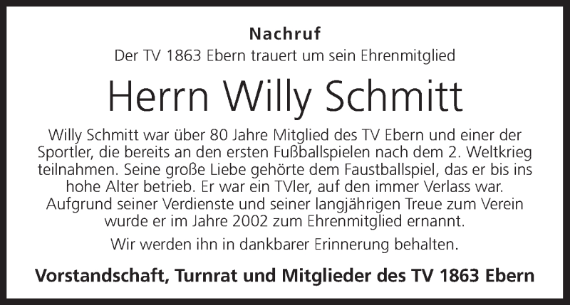  Traueranzeige für Willy Schmitt vom 17.08.2013 aus MGO