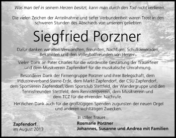 Anzeige von Siegfried Porzner von MGO