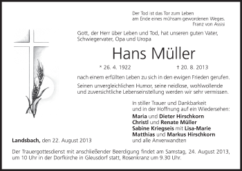 Anzeige von Hans Müller von MGO