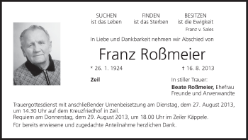 Anzeige von Franz Roßmeier von MGO