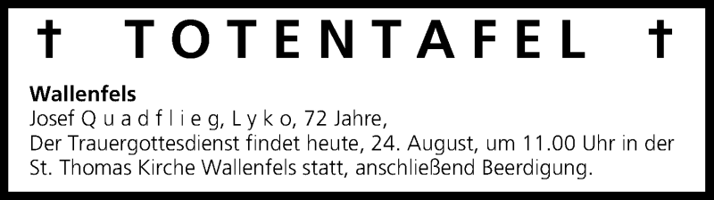  Traueranzeige für Totentafel vom 24.08.2013 vom 24.08.2013 aus MGO