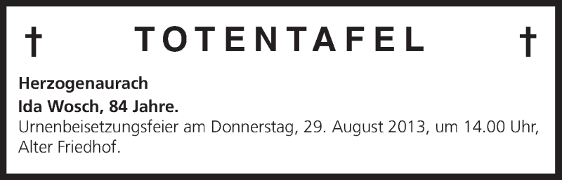  Traueranzeige für Totentafel vom 27.08.2013 vom 27.08.2013 aus MGO
