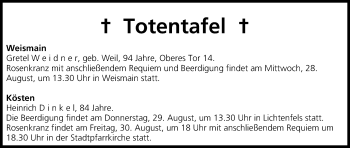 Anzeige von Totentafel vom 28.08.2013 von MGO