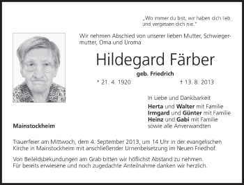 Anzeige von Hildegard Färber von MGO