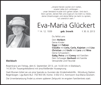Anzeige von Eva-Maria Glückert von MGO