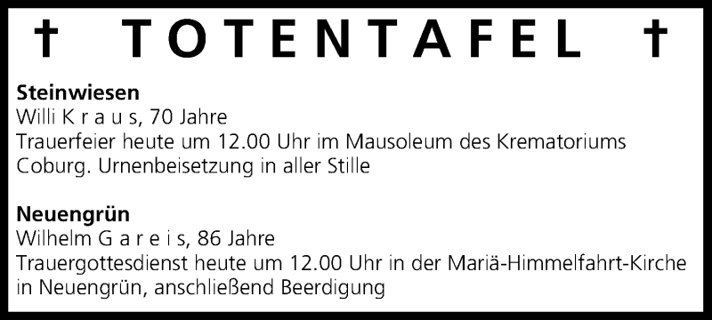  Traueranzeige für Totentafel vom 06.09.2013 vom 06.09.2013 aus MGO