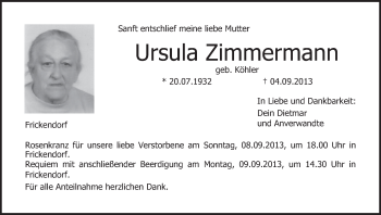 Anzeige von Ursula Zimmermann von MGO