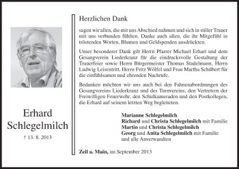 Anzeige von Erhard Schlegelmilch von MGO