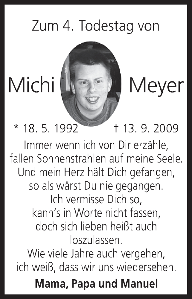  Traueranzeige für Michi Meyer vom 13.09.2013 aus MGO