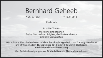 Anzeige von Bernhard Geheeb von MGO