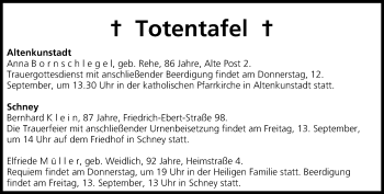 Anzeige von Totentafel vom 12.09.2013 von MGO