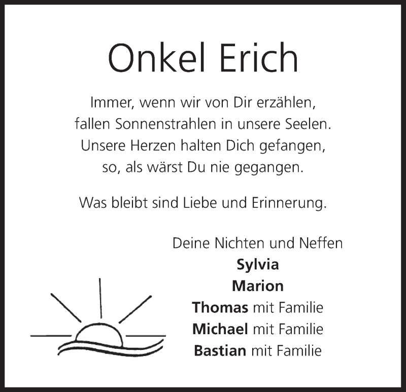  Traueranzeige für Erich  vom 14.09.2013 aus MGO