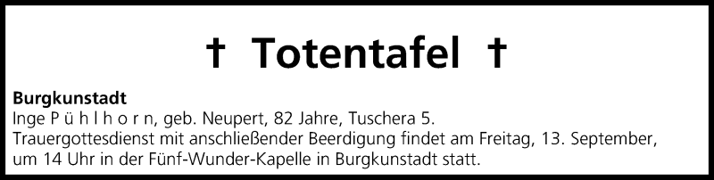  Traueranzeige für Totentafel vom 13.09.2013 vom 13.09.2013 aus MGO