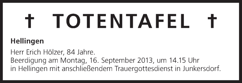  Traueranzeige für Totentafel vom 14.09.2013 vom 14.09.2013 aus MGO