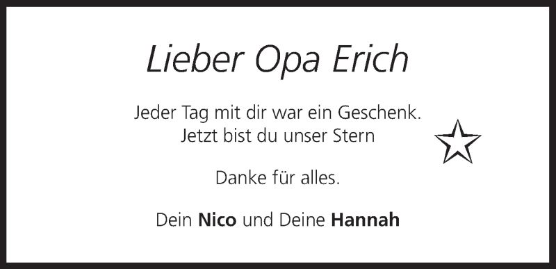  Traueranzeige für Erich  vom 14.09.2013 aus MGO