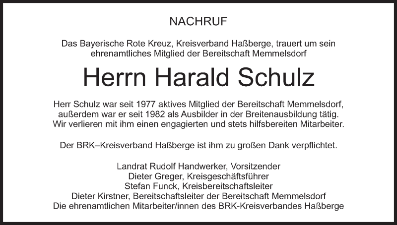  Traueranzeige für Harald Schulz vom 14.09.2013 aus MGO