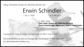 Anzeige von Erwin Schindler von MGO
