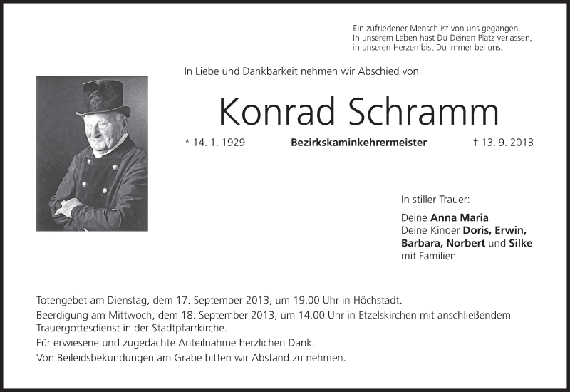  Traueranzeige für Konrad Schramm vom 16.09.2013 aus MGO