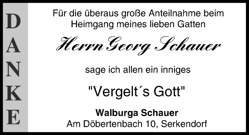  Traueranzeige für Georg Schauer vom 18.09.2013 aus MGO