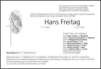 Anzeige von Hans Freitag von MGO