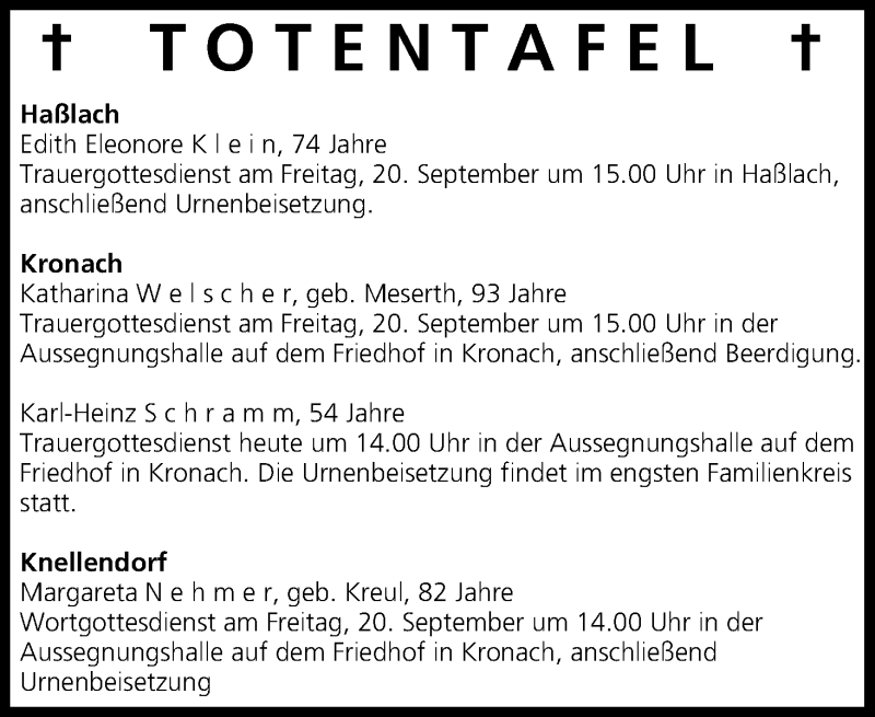  Traueranzeige für Totentafel vom 19.09.2013 vom 19.09.2013 aus MGO
