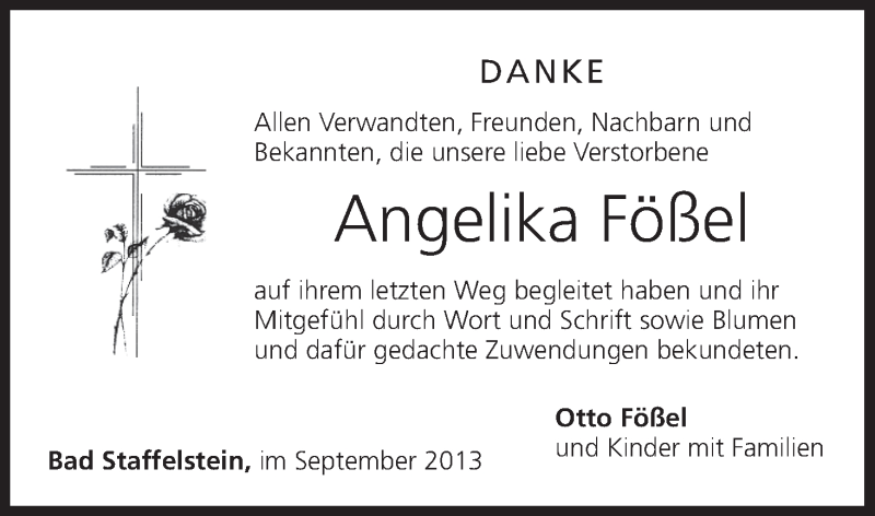  Traueranzeige für Angelika Fößel vom 21.09.2013 aus MGO