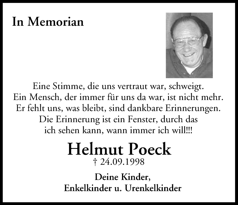 Traueranzeige für Helmut Poeck vom 24.09.2013 aus MGO