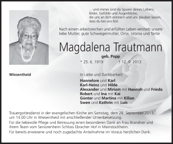 Anzeige von Magdalena Trautmann von MGO