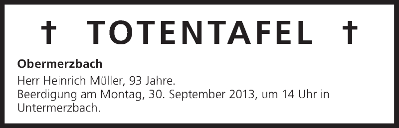  Traueranzeige für Totentafel vom 28.09.2013 vom 28.09.2013 aus MGO