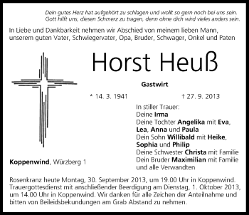 Anzeige von Horst Heuß von MGO