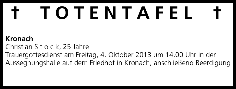  Traueranzeige für Totentafel vom 03.10.2013 vom 03.10.2013 aus MGO