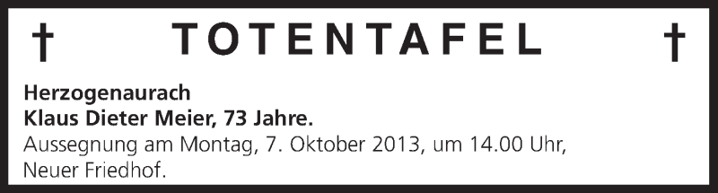  Traueranzeige für Totentafel vom 03.10.2013 vom 03.10.2013 aus MGO
