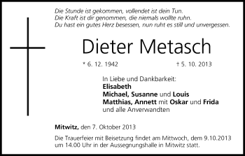 Anzeige von Dieter Metasch von MGO