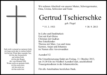 Anzeige von Gertrud Tschierschke von MGO